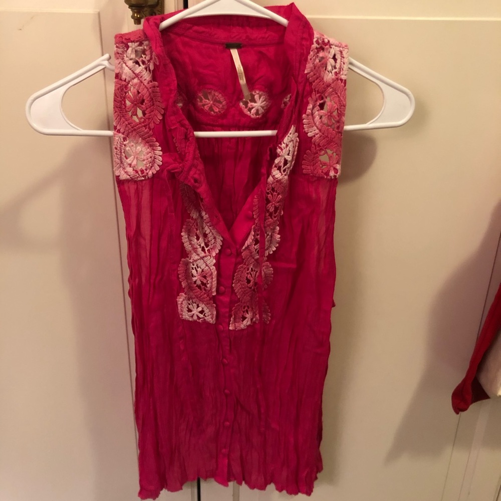 Free people hot pink crochet tank